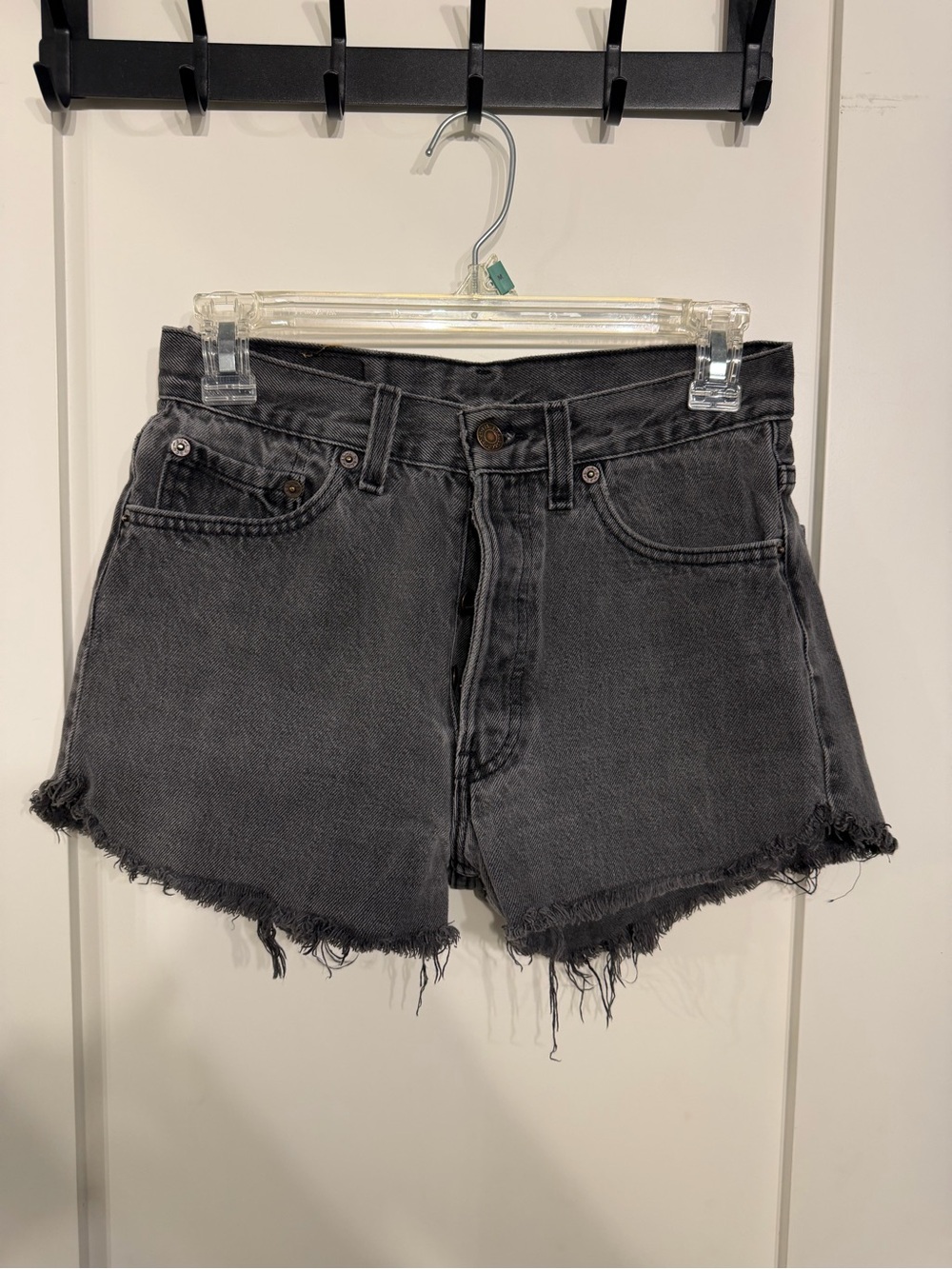Levi's Black Washed High-Rise Cutoff Denim Shorts